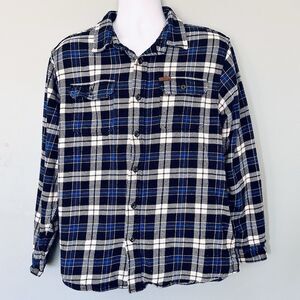 Orvis Heavy Button Down Flannel Shirt Jacket Gorpcore Indie Plaid Pockets Mens L
